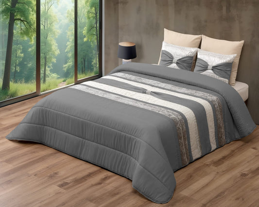 Colcha JENNY Elegante – Conjunto Decorativo con Dos Almohadas - COLOR GRIS OSCURO