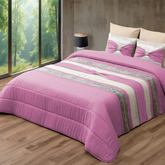 Conjunto de colcha elegante JENNY – Conjunto decorativo com duas almofadas – ROSA