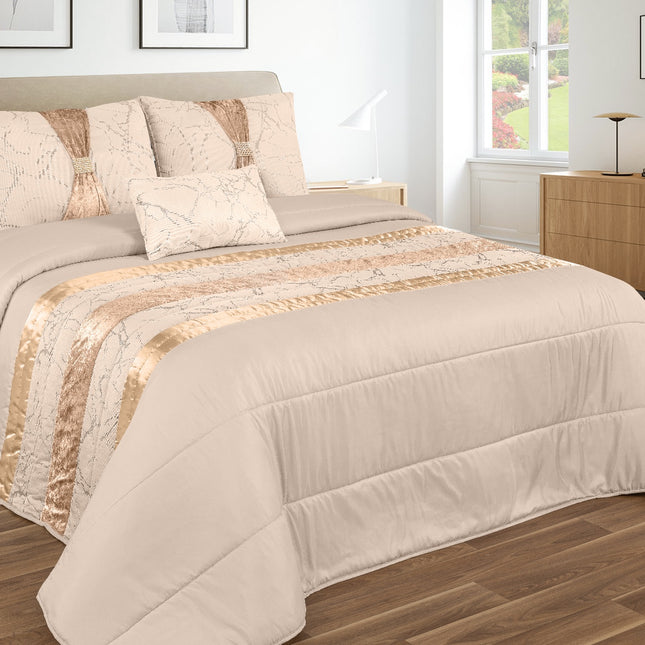 Colcha elegante MARMORE – Conjunto decorativo com três almofadas, 250 x 260 cm - COR BEGE