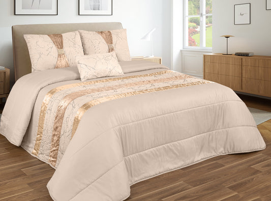 Colcha MARMORE Elegante – Conjunto Decorativo con Tres Almohadas, 250 x 260 cm - COLOR BEIGE