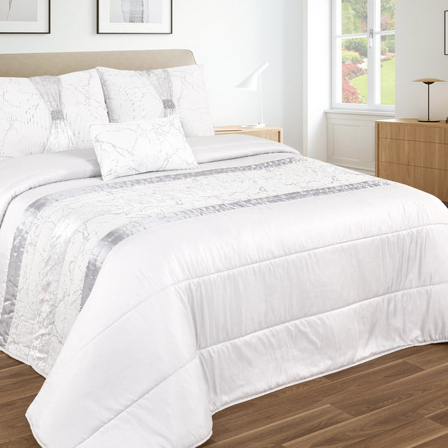 Colcha elegante MARMORE – Conjunto decorativo com três almofadas, 250 x 260 cm - BRANCO
