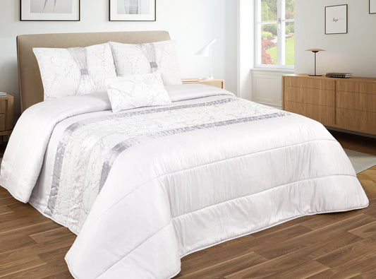 Colcha MARMORE Elegante – Conjunto Decorativo con Tres Almohadas, 250 x 260 cm - COLOR BLANCO
