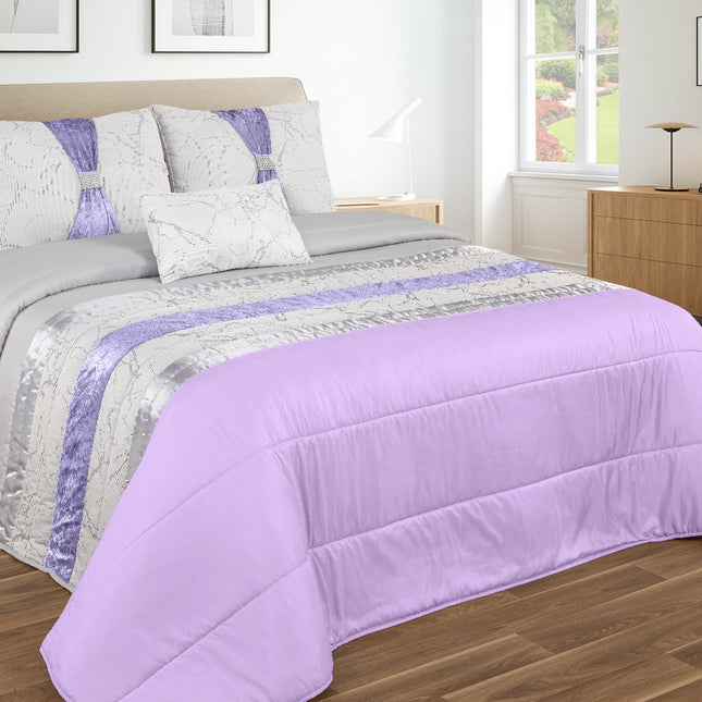 Colcha elegante MARMORE – Conjunto decorativo com três almofadas, 250 x 260 cm - COR LILÁS