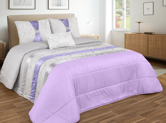 Colcha MARMORE Elegante – Conjunto Decorativo con Tres Almohadas, 250 x 260 cm - COLOR LILA