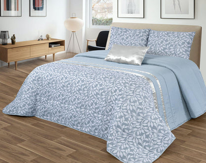 Colcha GOOLD Elegante – Conjunto Decorativo con Dos Almohadas, 250 x 260 cm - COLOR AZUL CON DETALLES EN PLATA