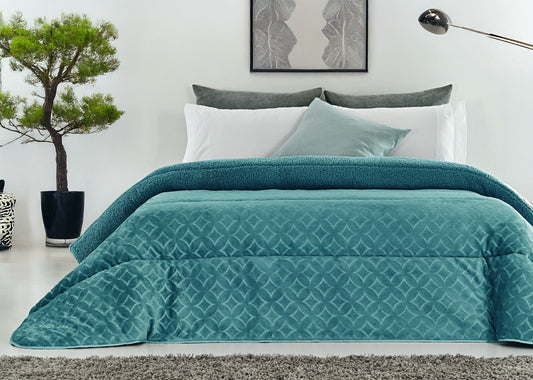 Edredón Comforter Polar con Sherpa COLOR verde agua 💚💧 – MODELO Star - 240 x 260 cm (POLAR 18)