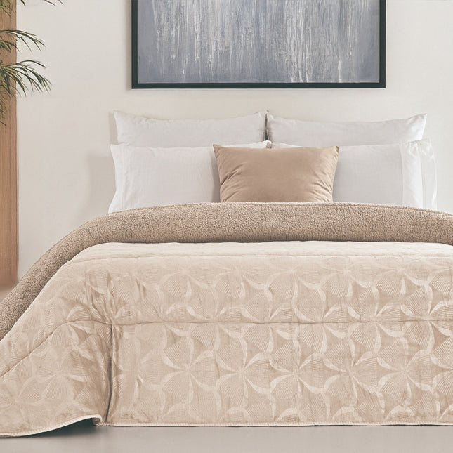 Edredón Comforter Polar con Sherpa COLOR BEIGE – Modelo Triangulo - 240 x 260 cm (POLAR 19)