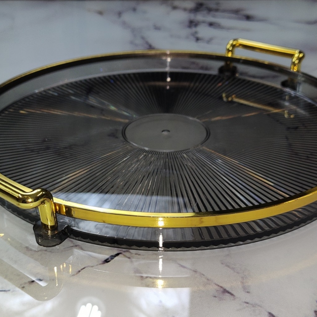 🟠 Bandeja Redonda con Asas Doradas – Elegancia para Servir o Decorar - Plástico NEGRO