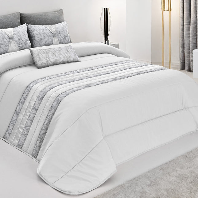 Colcha TROPICAL Elegante – Conjunto Decorativo con Tres Almohadas, 250 x 260 cm - COLOR BLANCO