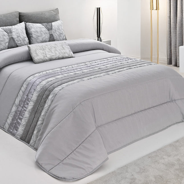 Elegante colcha tropical – Conjunto decorativo com três almofadas, 250 x 260 cm - Cinza claro