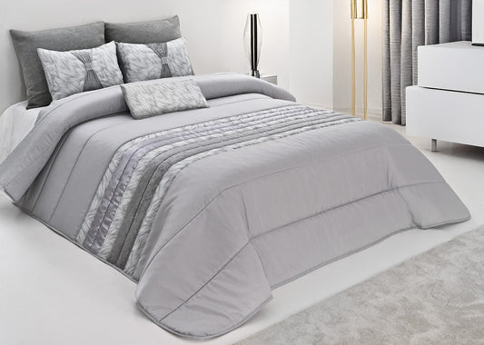 Elegante colcha tropical – Conjunto decorativo com três almofadas, 250 x 260 cm - Cinza claro