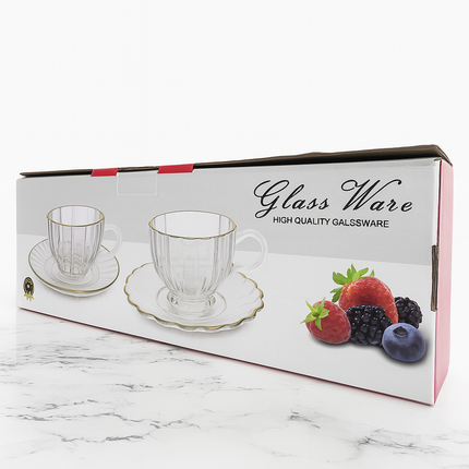 Set de 6 Tazas de Cristal con Platillos – 150mL- Diseño Clásico y Elegante