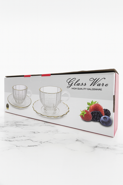 Conjunto de 6 xícaras de vidro com pires – Design clássico e elegante