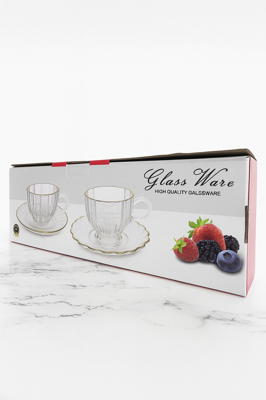 Set de 6 Tazas de Cristal con Platillos – Diseño Clásico y Elegante