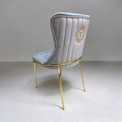 Silla terciopelo AMARILLAVCE para comedor gris beig , patas de metal dorado