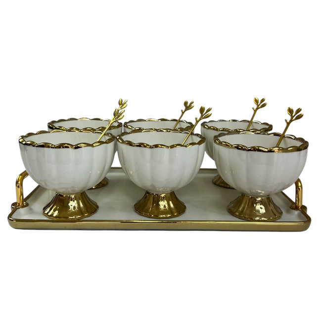 Set of 6 Dessert Cups with Tray and Gold Spoons – Royal Style