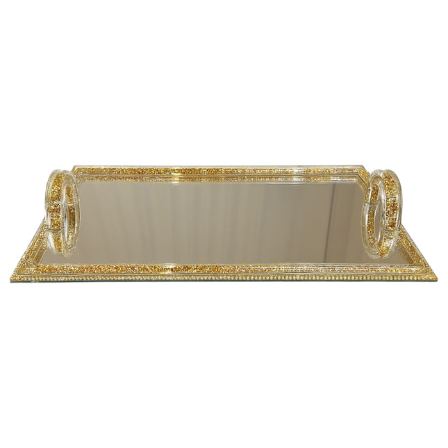 Bandeja Espejo Dorada con Asas de Cristal – 40x28 cm de Pura Elegancia