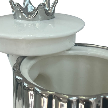 Serviço de chá com bule, 6 chávenas e bandeja decorativa – porcelana com detalhes prateados