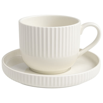 Set de 6 Tazas de Porcelana con 6 Platillos – Diseño Acanalado Elegante