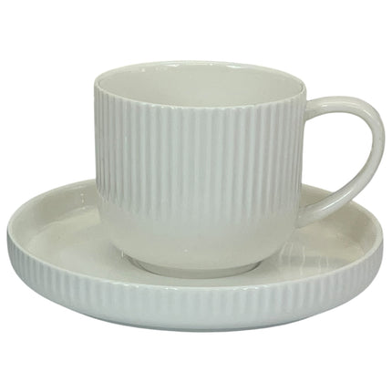 Set de 6 Tazas de Porcelana con 6 Platillos – Diseño Acanalado Elegante