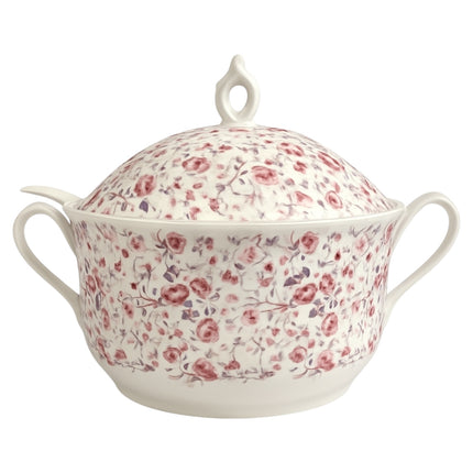 🌸 Porcelain Soup Tureen with Vintage Floral Print – 2 Side Handles