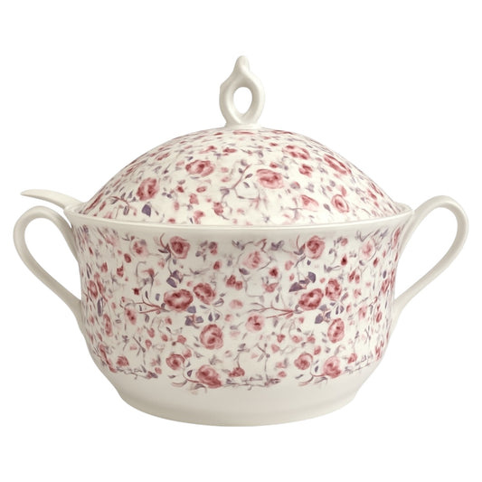 🌸 Sopera de Porcelana con Estampado Floral Vintage – 2 Asas Laterales