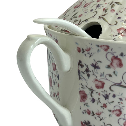 🌸 Porcelain Soup Tureen with Vintage Floral Print – 2 Side Handles