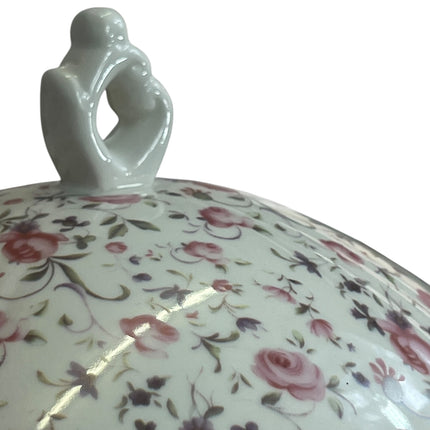 🌸 Porcelain Soup Tureen with Vintage Floral Print – 2 Side Handles