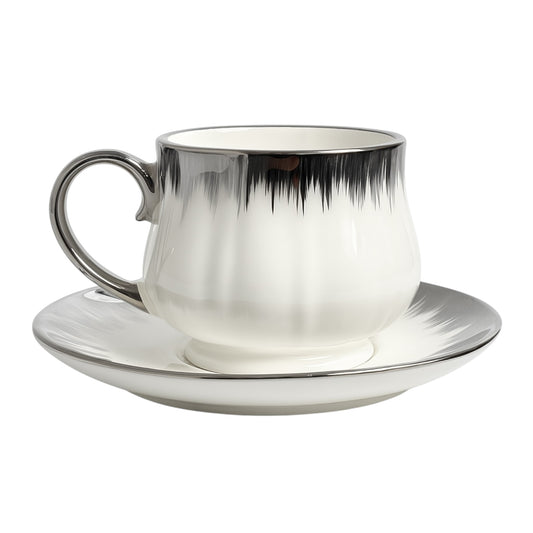 Set de 6 tazas de té de porcelana blanca con acabado plateado artístico