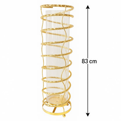 Torre de vidro vertical decorativa com suporte dourado (média)