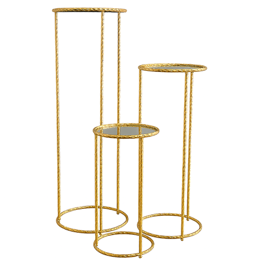 Set de 3 Pedestales Dorados Rectos con Espejo – Diseño Fino y Versátil