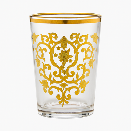 Conjunto de 12 copos de chá – Modelo dourado “Elegância Oriental”