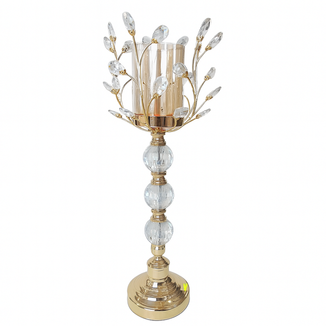 🕯️ Candelabro Decorativo de Cristal y Metal Dorado – 56 cm