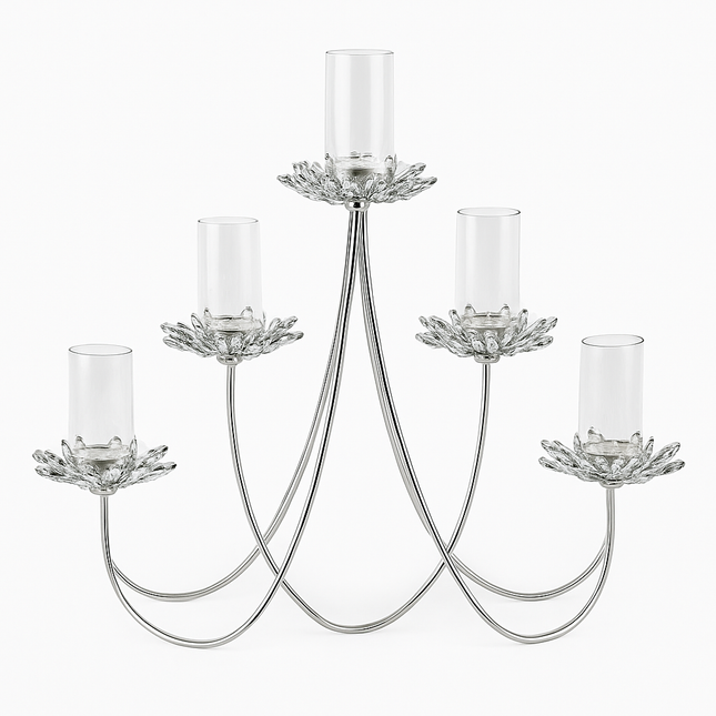 Candelabro Plateado de 5 Brazos con Detalles de Cristal Elegante ✨