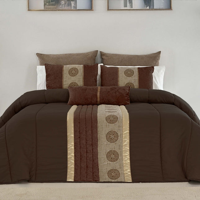🏯 Colcha TÓQUIO Elegante – Conjunto Decorativo com Três Almofadas, 250 x 260 cm - COR CASTANHO/DOURADO