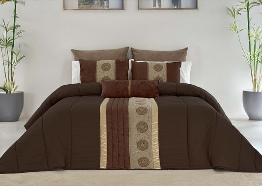 🏯 Colcha TÓQUIO Elegante – Conjunto Decorativo com Três Almofadas, 250 x 260 cm - COR CASTANHO/DOURADO