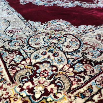 Tapete turco vermelho com detalhes em vermelho – Fabricado na Turquia, estilo oriental clássico.