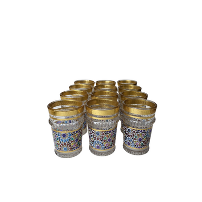 Vaso de Cristal Decorado para Té Árabe - Estilo Dorado Tallado Tradicional