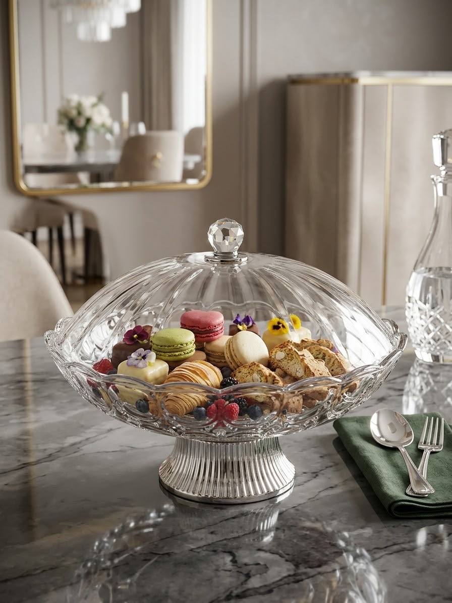 🍰 Expositor Redondo de Plástico con Tapa y Base Dorada o Plata – Elegancia para tus Postres ✨