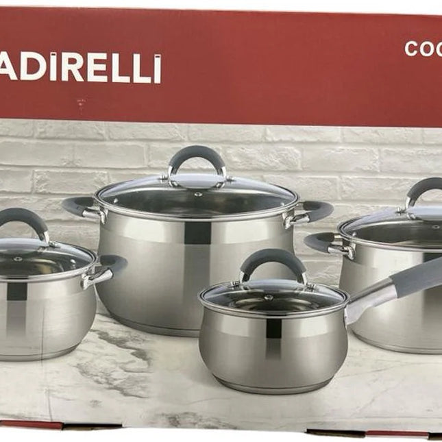Conjunto de panelas e frigideiras de aço inoxidável (8 peças)