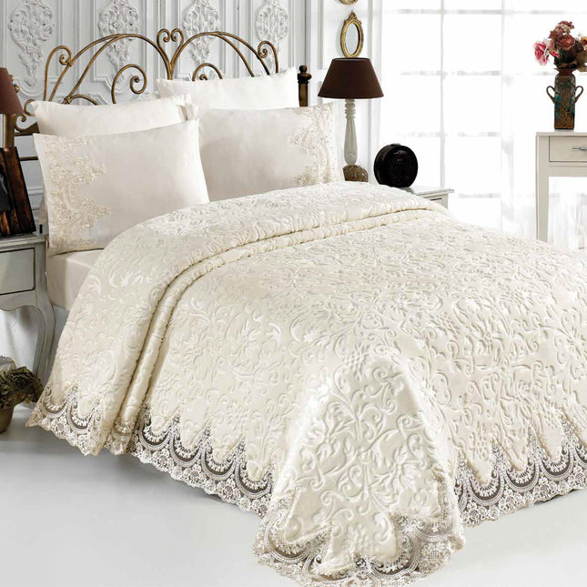 Conjunto de cobertores Banu Cream – Elegância e aconchego para seu quarto