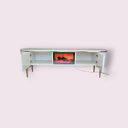 Mesa de TV com lareira digital - WHITE GOLD