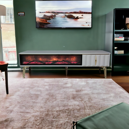 Móvel TV com lareira digital - COR CAPPUCCINO COM DETALHES DOURADOS