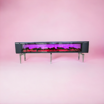 Mesa de TV con chimenea digital - BLANCO CON DETALLES EN DORADO