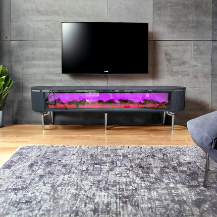 Mesa de TV con chimenea digital - BLANCO CON DETALLES EN DORADO