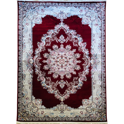 Tapete turco vermelho com detalhes em vermelho – Fabricado na Turquia, estilo oriental clássico.