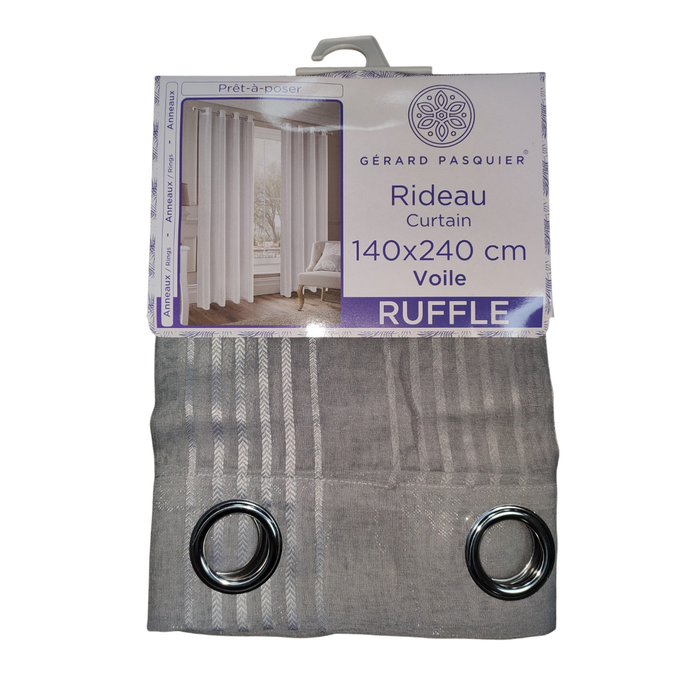 CORTINA MODELO RUFFLE TRANSLÚCIDO 140 X 240 CM - COLOR GRIS CLARO