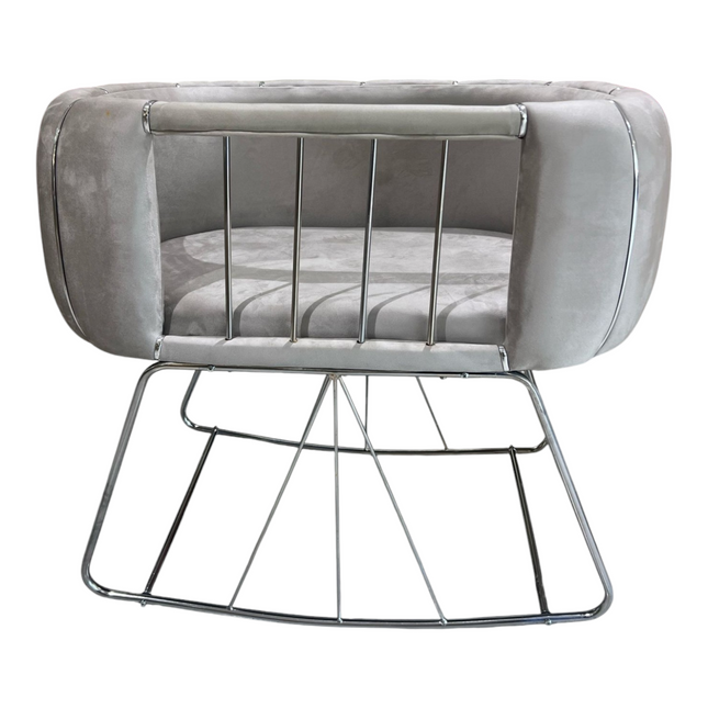 💤 Berço de veludo luxuoso feito à mão – Design elegante e moderno – Cinza claro com detalhes prateados💤