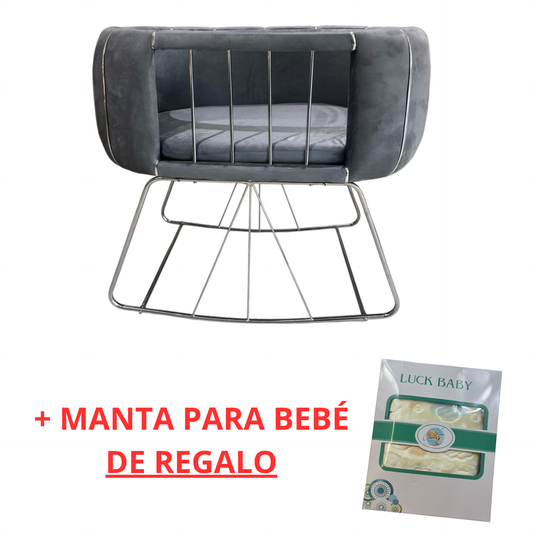 💤 Cuna de Lujo en Terciopelo Hecha a Mano – Diseño Elegante y Moderno - Color Gris Oscuro con detalles en plata💤