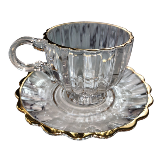 Set de 6 Tazas de Cristal con Platillos – Diseño Clásico y Elegante
